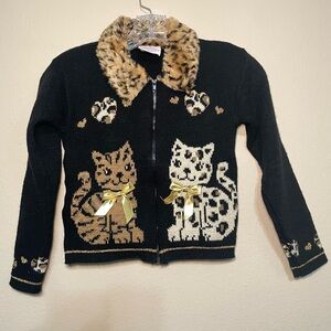 Vintage Pepperoni Cat Kitten‎ Acrylic Leopard Sweater Cardigan Size 4 Small